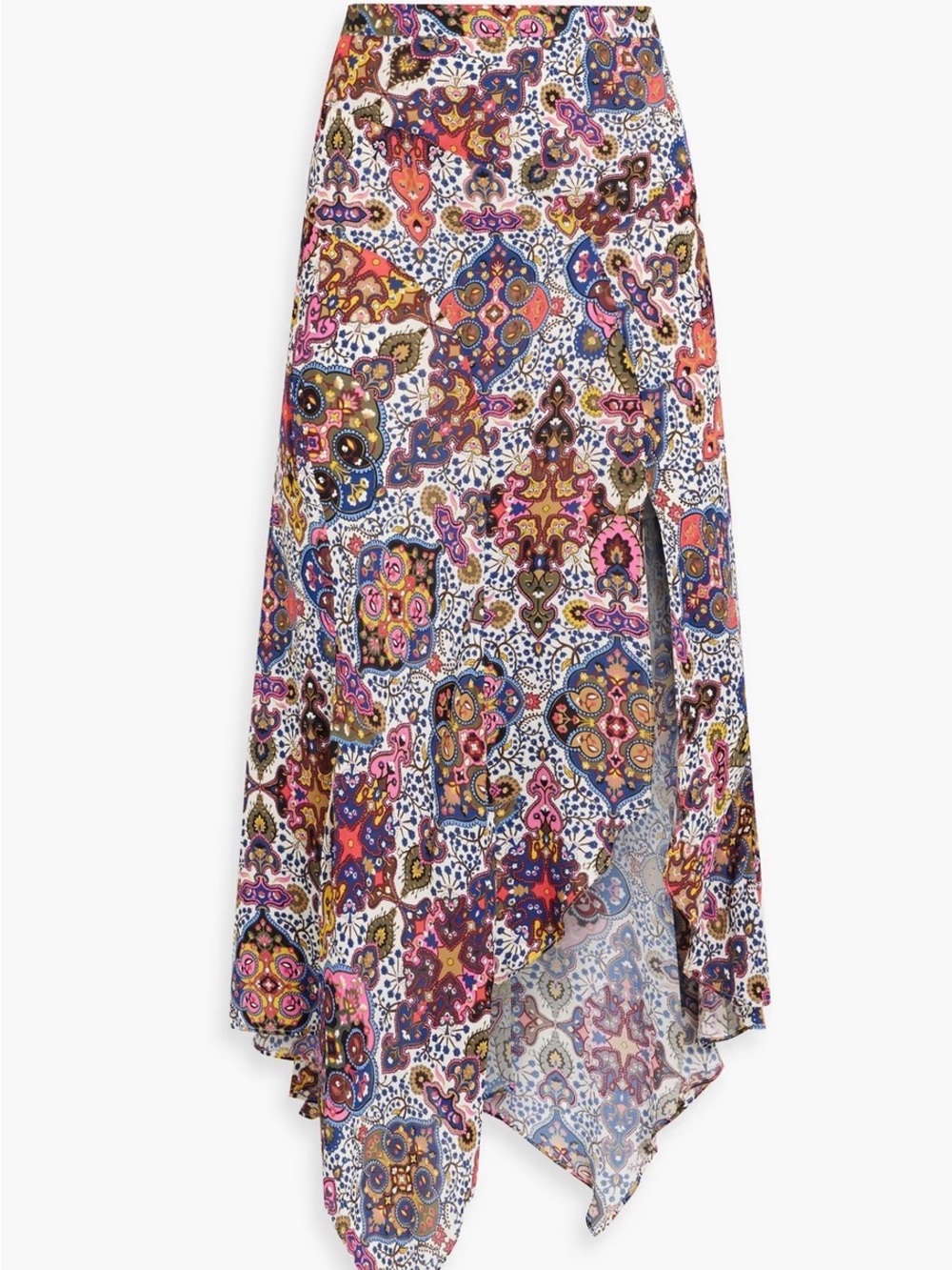 Veronica Beard Multicolor Paisley Handkerchief-Hem Midi Skirt | Size 2